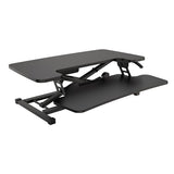 Realspace® P10 Pneumatic Standing Desk Riser Converter with Keyboard Tray, 20"H x 31-1/2"W x 25"D, Black Realspace