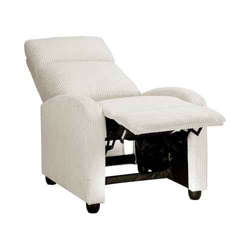 Lexicon Corduroy Pushback Recliner Chair Armchair Push Back Recliner, Solid Wood Frame and Metal Base, Easy Assembly Small Soft Single Sofa Accent Chair for Living Room/Office/Apartment, Beige