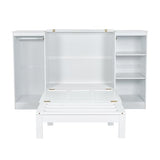 Merax Twin Size Murphy Bed with Bedside Shelves and Wardrobe, White Wooden Bed Frame with Large Drawer Merax