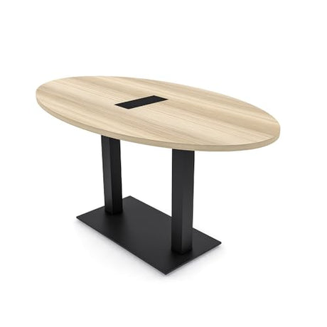 4-Person Oval Shaped Conference Table | Harmony Series Office Table with Matte Black Square Metal Bases | Meeting Tables for Offices, Training Rooms, and Homes | Blonde Sufside Ash � 6ft SKUTCHI DESIGNS INC.