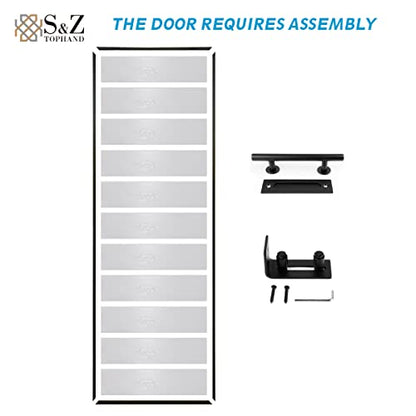 S&Z TOPHAND® 36 in x 84 in. PVC Barn Door, White Wood Texture, 20-42in Stainless Steel Frame Modern Style Barn Door/Sliding Door, Simple Assembly is Required - WoodArtSupply