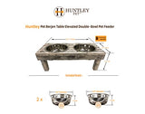 Huntley Equestrian Pet Berjen Table Elevated Double Bowl Pet Feeder, Brown Wash (Large) (02189) Huntley Equestrian