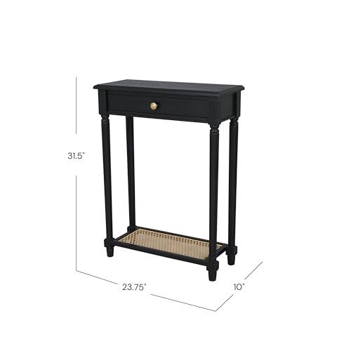East at Main Lenora Console Table – 23.75” Narrow Entryway Table with Storage & Cane Shelf – Solid Wood Accent for Hallways, Foyers, and Small Spaces – French Country & Traditional Style (Black) East at Main