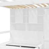 Ball & Cast Twin Size Bunk Bed with Hydraulic Bed & Storage Area,Wood Loft Beds w/Drawers and Wardrobe,Shelves,Space-Saving Bedframe w/Ladder,Full-Length Guardrail,for Apartment,Bedroom,White Ball & Cast