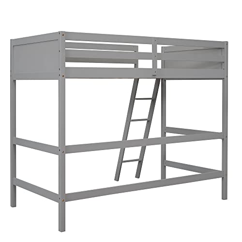Harper & Bright Designs Grey Twin Loft Bed Frame with Angle Ladder and Full-Length Guardrails for Kids and Teens Harper & Bright Designs