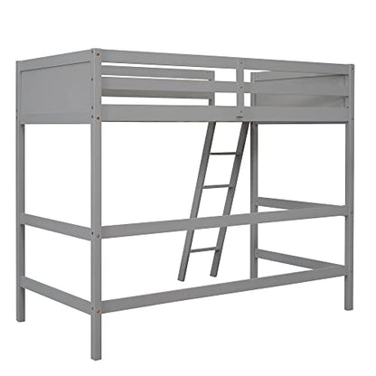 Harper & Bright Designs Grey Twin Loft Bed Frame with Angle Ladder and Full-Length Guardrails for Kids and Teens - WoodArtSupply