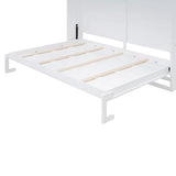 Merax Modern Farmhouse Solid Wood Murphy Bed Chest with Top Cabinets, Tall Wall Platform Bed Space Saving/Wood Slat Support Full,White Merax