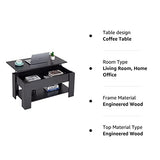 FDW Lift Top Coffee Table with Hidden Compartment and Storage Shelf Wooden Lift Tabletop for Home Living Room Reception Room Office (Black) FDW