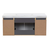 Spring Mill Cabinets Innes 48 Inch Floating Bathroom Vanity with White Single Sink Top, 2-Door Cabinet, 4 Soft-Close Drawers, 48.5" W x 18.75" D x 22.25" H, Cement Spring Mill Cabinets