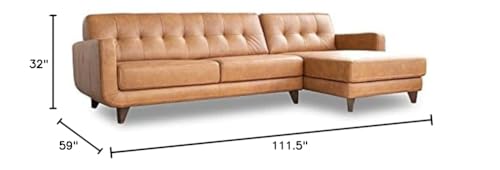 ASHCROFT Elva Mid Century L-Shaped Genuine Leather Right Facing Chaise Sectional, Light Brown Tufted Tight Back Sectional Sofa for Living Room Waiting Area Office Apartment Dorm Home, Tan ASHCROFT