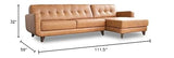 ASHCROFT Elva Mid Century L-Shaped Genuine Leather Right Facing Chaise Sectional, Light Brown Tufted Tight Back Sectional Sofa for Living Room Waiting Area Office Apartment Dorm Home, Tan ASHCROFT
