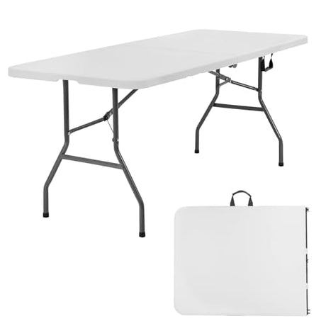 PayLessHere Folding Tables Plastic 6ft Half Portable Foldable Table for for Parties Wedding BBQ Camping, White 6 FT PayLessHere