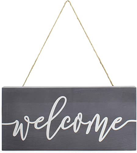 AuldHome Farmhouse Wooden Welcome Sign, Gray and White Rustic Style Wood Hanging Plaque, 12 x 6 Inches AuldHome Design