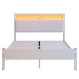 VECOCHO Full Size Bed Frame with LED Lights,Upholstered Headboard with Storage Shelves&Charging Station, Heavy Duty LED Bed Frame Full Mattress Foundation No Box Spring Needed, Noise Free,White VECOCHO