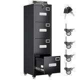 Aobabo 4 Drawer File Cabinet with Lock and Wheels, Metal Vertical Filing Cabinet with Anti-Tilt Interlock System for Home Office, Fits Letter/Legal Size, Black,Required Assembly Aobabo
