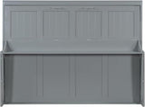 Queen Horizontal Murphy Bed with Desk,Solid Wood Folding Hideaway Murphy Wall Bed for Adult,Guest Room (Grey,Queen) MERITLINE