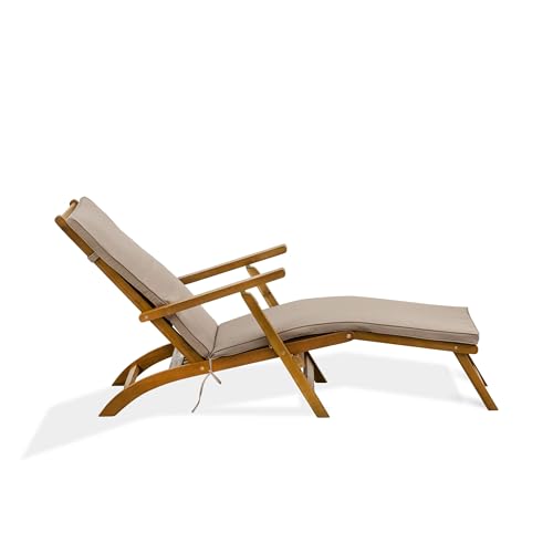 East West Furniture BSLCDNA Salinas Patio Chair Lounge - Outdoor Acacia Wood Sunlounger Chair for Poolside, Deck, Lawn, 59x21x35 Inch, Natural Oil