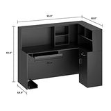 Homsee Reception Desk L-Shaped Office Desk with Counter, 1 Door Storage Cabinet, 1 Lockable Drawer, Hutch Shelf and Keyboard Tray, Black Homsee