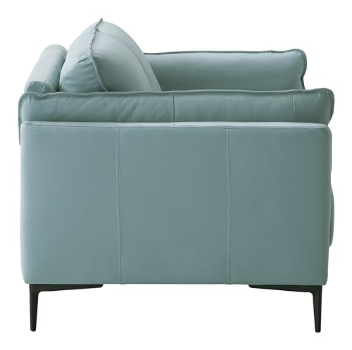 Acme Mesut Leather Upholstered Loveseat in Light Blue and Black Acme