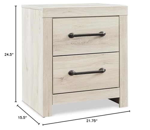 Signature Design by Ashley Cambeck Farmhouse Industrial 2 Drawer Two Drawer Nightstand with 2 Slim-Profile USB Charging Stations, Whitewash Signature Design by Ashley
