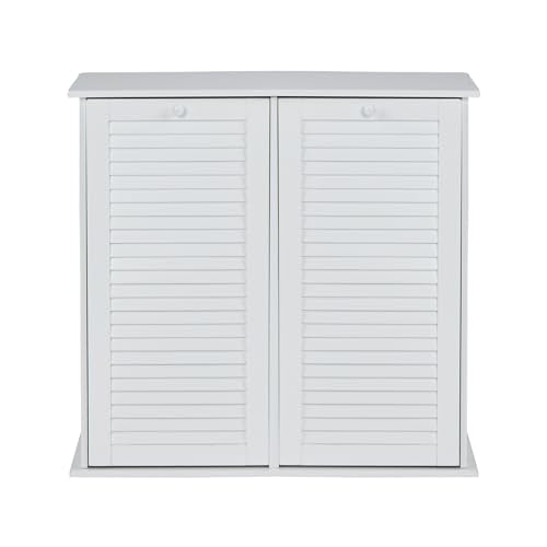 Household Essentials Tilt-Out Laundry Sorter Cabinet with Shutter Front, White, White Wood Shutter Household Essentials