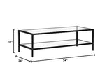Henn&Hart 54" Wide Rectangular Coffee Table with Glass Shelf in Blackened Bronze, Modern coffee tables for living room, studio apartment essentials Henn&Hart