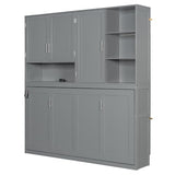SOFTSEA Twin Size Horizontal Murphy Bed with Bookcase, LED Light and USB Charging Station, Space-Saving Hideaway Wall Bed Frame, Grey SOFTSEA