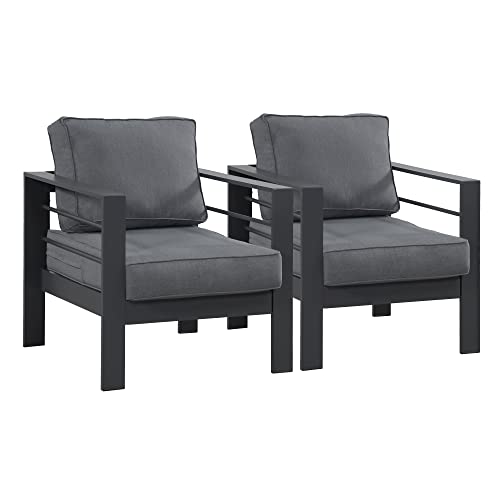 Wisteria Lane 2 Pieces Patio Furniture Aluminum Armchair, All-Weather Outdoor Single Sofa, Grey Metal Chair with Dark Grey Cushions Wisteria Lane