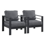 Wisteria Lane 2 Pieces Patio Furniture Aluminum Armchair, All-Weather Outdoor Single Sofa, Grey Metal Chair with Dark Grey Cushions Wisteria Lane
