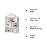 WODENY Pink Wooden Dollhouse Bookcase - 3-Tier Storage Organizer for Kids' Toys and Books WODENY