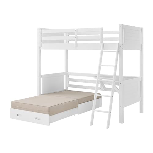 Alaterre Arlington Study Loft Bed with Pull-Out Seating and Storage, Twin Size, Solid Pine Wood and Sturdy MDF, Built-in Desk, Fold-Out Futon for Sleepovers, Guardrails Included, White Alaterre Furniture