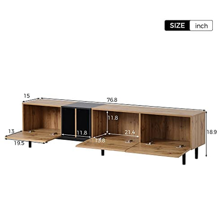 Virubi Modern TV Stand with 3 Cabinets & Open Shelves, Minimalist Wooden Entertainment Center for TVs Up to 80”, Sturdy TV Console for Living Room Bedroom Decor (Wood) Virubi