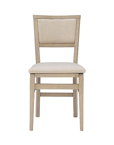 Linon Keira Wooden Folding Chair Upholstered Seat and Back Set of 2, Dining Height, Rustic Natural & Beige Linon