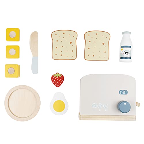 PairPear Pop up Toaster Play Kitchen Playset - Wooden Toy Food 11 Accessories for Kids PairPear