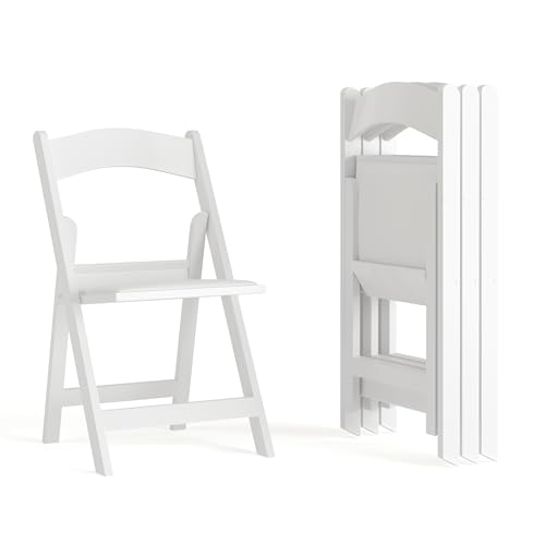 EMMA + OLIVER Set of 4 Lightweight Resin Folding Chairs in White, Comfortable 800LB Weight Capacity Chair - WoodArtSupply