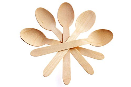 Concession Essentials Disposable Wooden Cutlery Spoons, Compostable and Earth Friendly, 6.25 Inch Length - Pack of 100 Spoons Concession Essentials