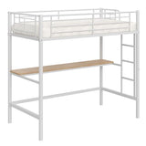 VECELO Loft Bed Twin Size with Desk, Metal Bedframe with Removable Ladder and Safety Guardrail, No Box Spring Needed, Space Saving, Noise Free, Nature&White VECELO