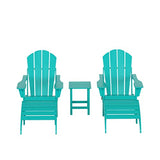 WestinTrends Malibu Outdoor Lounge Chairs Set, 5-Pieces Adirondack Chair Set of 2 with Ottoman and Side Table, All Weather Poly Lumber Patio Lawn Folding Chair for Outside, Turquoise WestinTrends