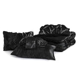 BEDELITE Satin Comforter Set Queen Size, 7 Pieces Luxury Pintuck Bed in A Bag with Comforter, Flat Sheet, Fitted Sheet, Pillowcases, Shams, Soft Cozy Similar to Silk Bed Set for All Seasons (Black) BEDELITE