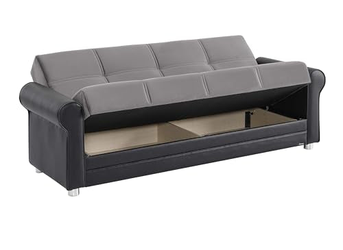 Ottomanson Convertible Sofa Bed Futon Couch with Hidden Storage & Click-Clack Sit-Sleep Conversion – Firm Support Sleeper Sofa for Living Room, Apartment & Guest Room, Gray Ottomanson