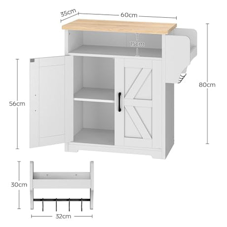 YATINEY Coffee Bar Cabinet, Kitchen Island with Storage, Farmhouse Sideboard Buffet Cabinet with Dual-Purpose Floating Shelf and Hooks, for Kitchen Living Room, White and Natural KF22WN YATINEY