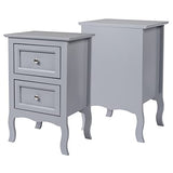 Karl home Grey Nightstand Set of 2 for Bedroom, Vintage Small Night Stand with Drawers, Farmhouse Side Table, Wooden End Tables with Curved Legs for Office, Mid-Century Karl home