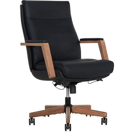 Thomasville® Fendley Ergonomic Vegan Leather Mid-Back Office Chair, Black/Brown Thomasville