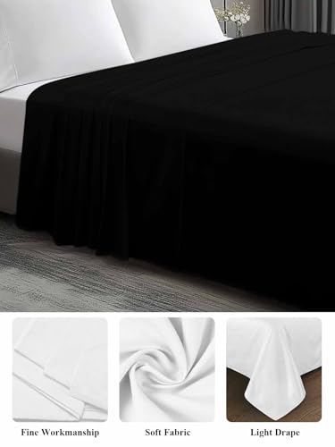 Top Sheet Twin XL Bedding Flat Sheet Only, Solid Art Minimalist Pure Black Microfiber Bed Sheets Soft Breathable Bedding Flat Sheets, Plain Single Dark Color Hotel Luxury Top Sheets Chees D Zone