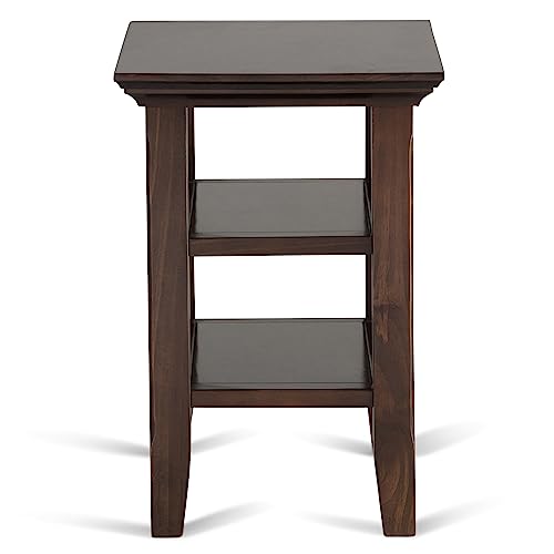 SIMPLIHOME Acadian SOLID WOOD 14 inch wide Rectangle Rustic Contemporary Narrow Side Table in Brunette Brown with Storage, 2 Shelves, for the Living Room and Bedroom - WoodArtSupply