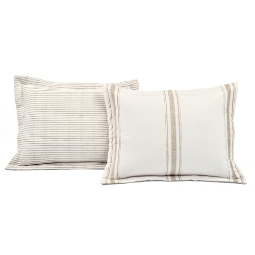 Lush Decor Farmhouse Stripe Reversible Cotton Duvet Cover Queen Size 3 Piece Set Full/Queen Neutral - Farmhouse Bedding Set - Striped Duvet Cover Lush Decor