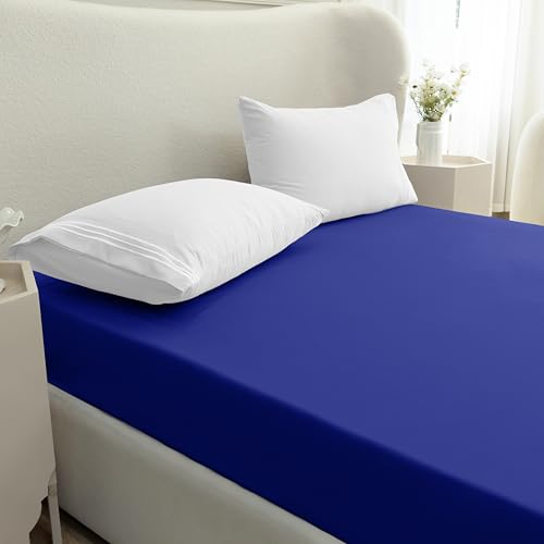 Mocassi Queen Fitted Sheet - Deep Pocket Cooling Sheets up to 16 inch - Hotel Luxury 1800 Premier - Softest Sheets - Wrinkle Resistant - 1 Single Bottom Fitted Sheet, Queen, Imperial Blue Mocassi