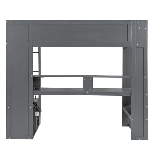 SOFTSEA Dark Grey Twin Gaming Loft Bed with Integrated Desk and Storage - WoodArtSupply