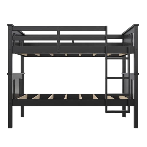 DHP Dylan Twin Over Twin Bunk Bed, Espresso, Sturdy Wood Construction, Converts to 2 Twin Beds, Guard Rails, Step Ladder DHP