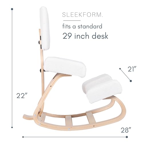Sleekform East Austin Ergonomic Kneeling Chair with Back Support - Boucle and Wood Ergo Stool for Desk - Best Ergonomic Kneeling Office Chair for Posture and Leg Circulation Sleekform